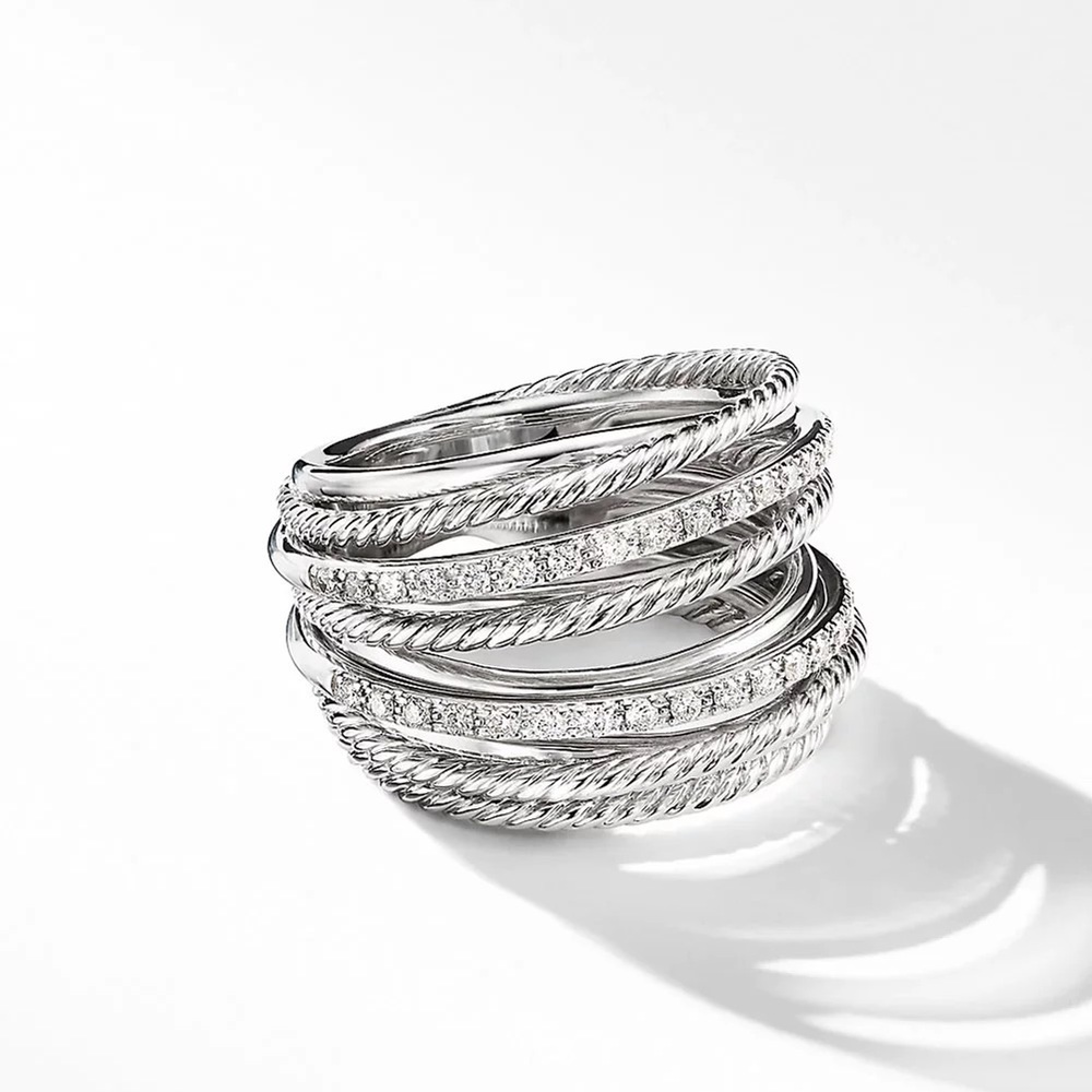 New 925 Silver Beautiful Multilayers Diamond Ring - Picture 2 of 3